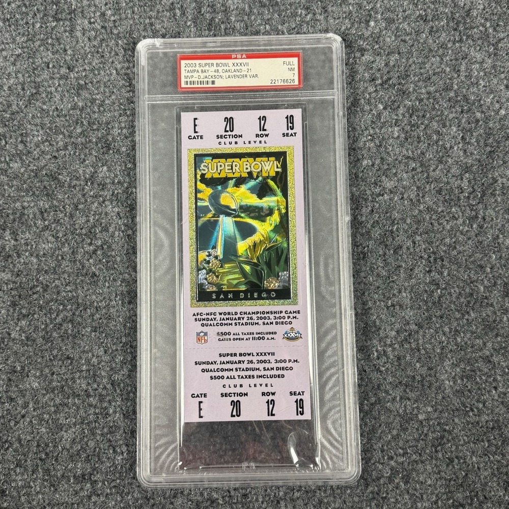 2003 Super Bowl XXXVII Full Ticket PSA 7 Buccaneers Lavender Low Pop Raiders